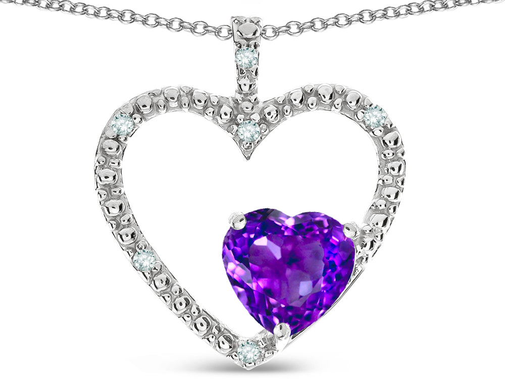 Star K  Open Heart Pendant Necklace with 6mm Heart Shaped Genuine Amethyst Stone