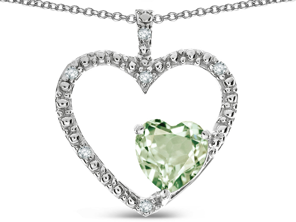 Star K  Open Heart Pendant Necklace with 6mm Heart Shaped Genuine Green Amethyst Stone
