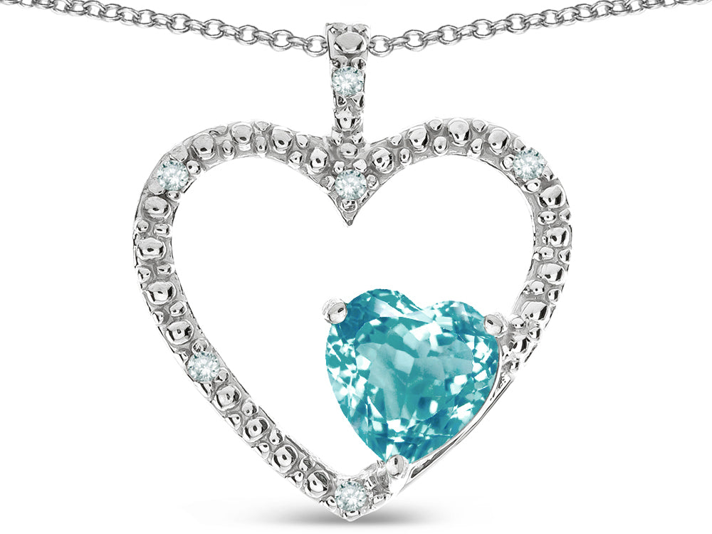 Star K  Open Heart Pendant Necklace with 6mm Heart Shaped Genuine Sky Blue Topaz Stone