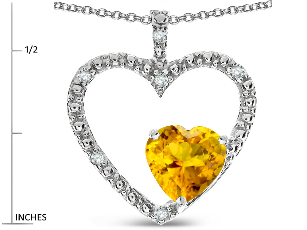 Star K  Open Heart Pendant Necklace with 6mm Heart Shaped Genuine Citrine Stone