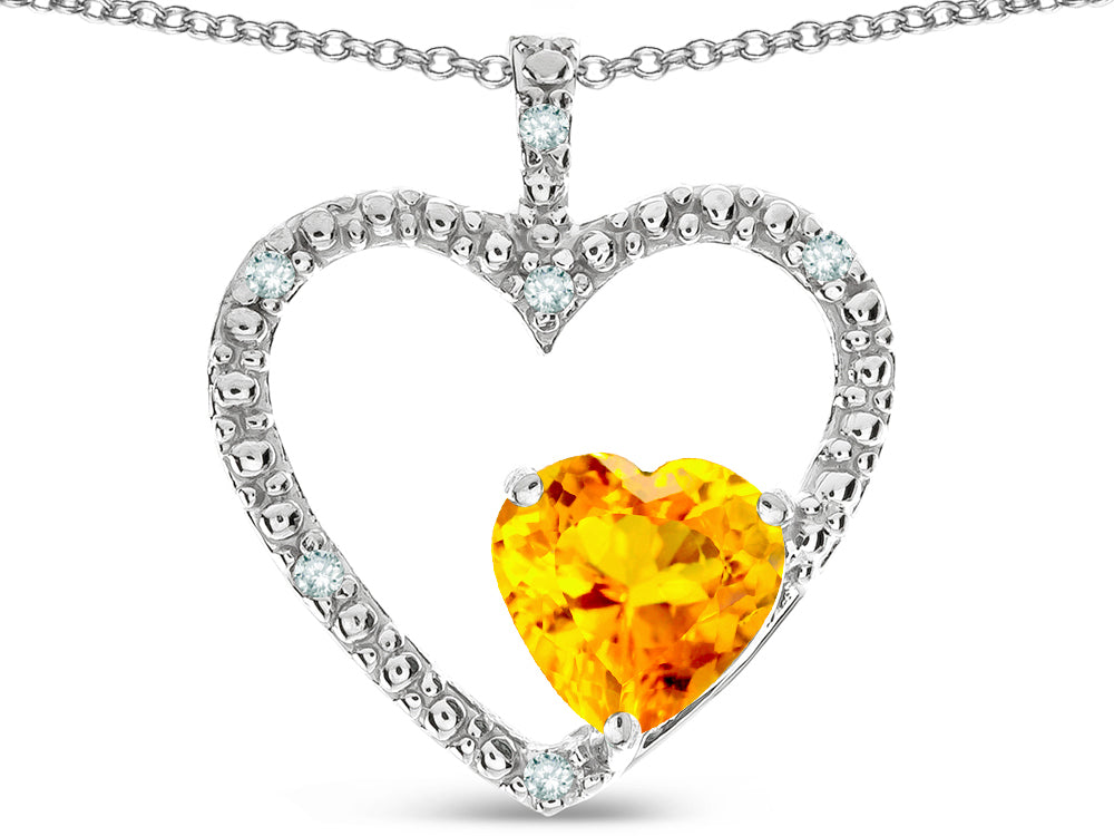 Star K  Open Heart Pendant Necklace with 6mm Heart Shaped Genuine Citrine Stone