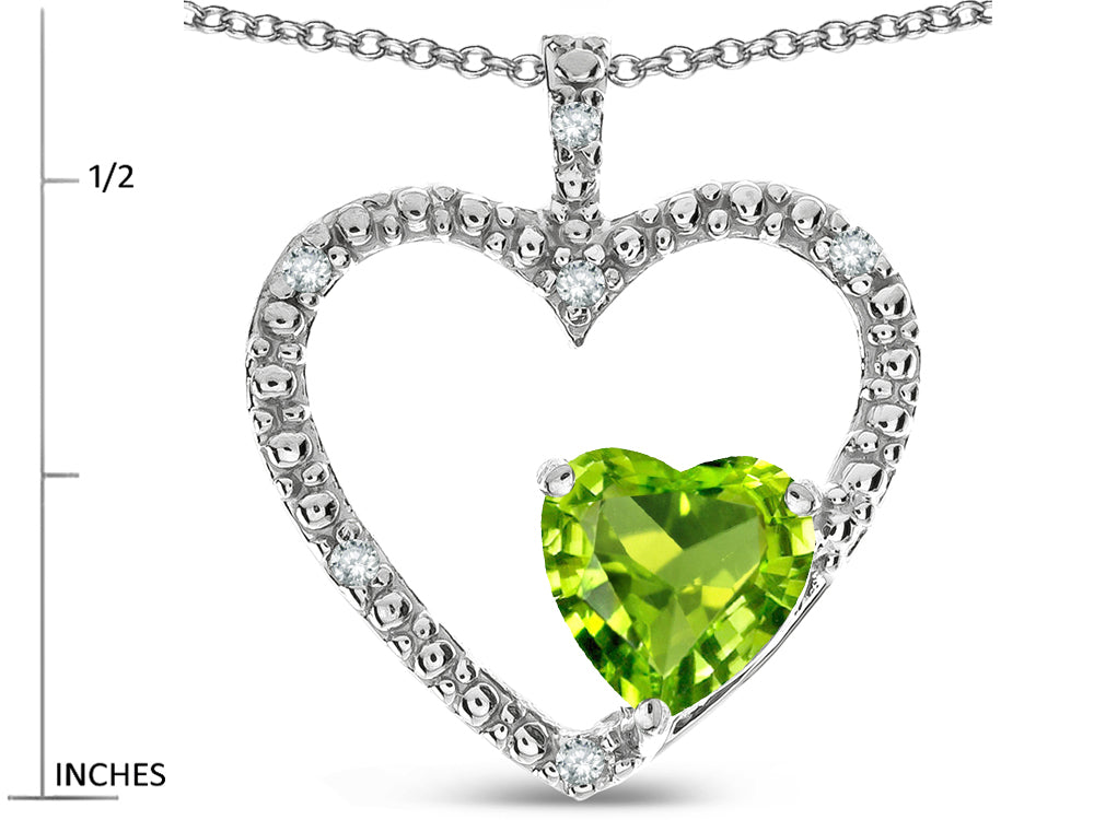 Star K  Open Heart Pendant Necklace with 6mm Heart Shaped Genuine Peridot Stone