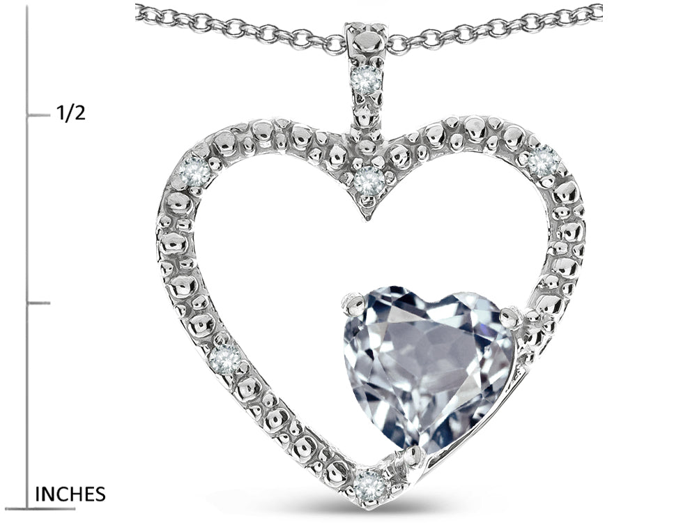 Star K  Open Heart Pendant Necklace with 6mm Heart Shaped Genuine Aquamarine Stone