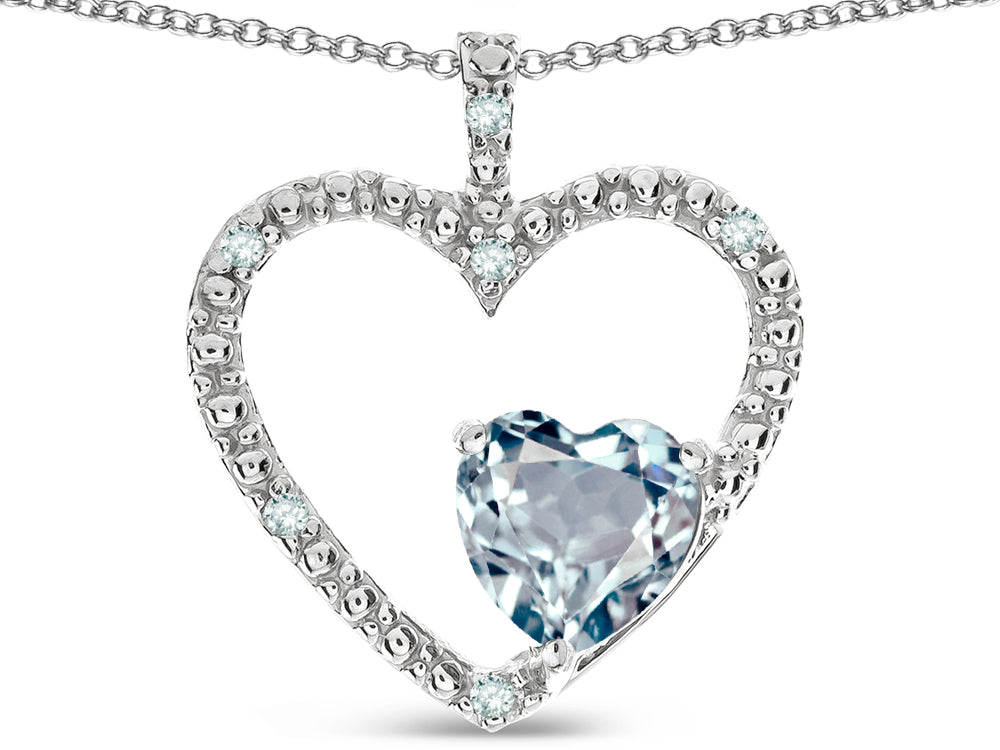 Star K  Open Heart Pendant Necklace with 6mm Heart Shaped Genuine Aquamarine Stone