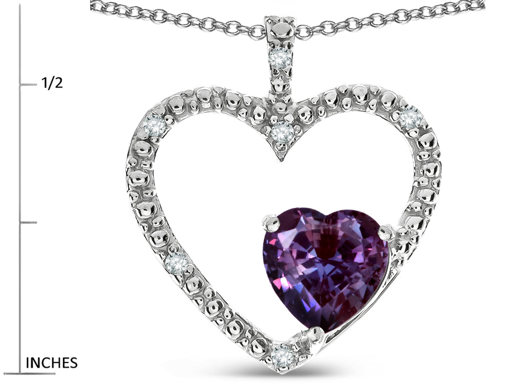 Star K  Open Heart Pendant Necklace with 6mm Heart Shaped Simulated Alexandrite Stone