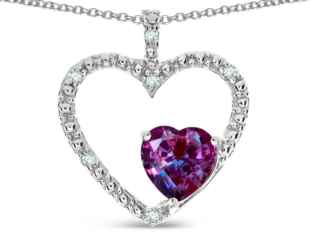Star K  Open Heart Pendant Necklace with 6mm Heart Shaped Simulated Alexandrite Stone