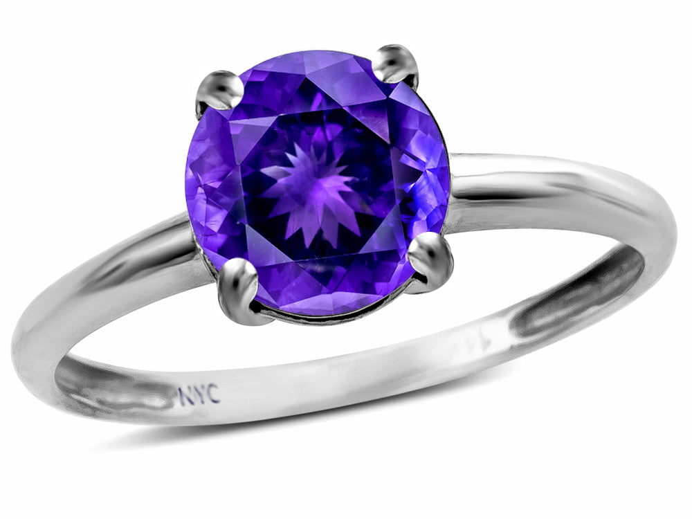Star K  Genuine Amethyst Round 7mm Classic Solitaire Engagement Promise Ring