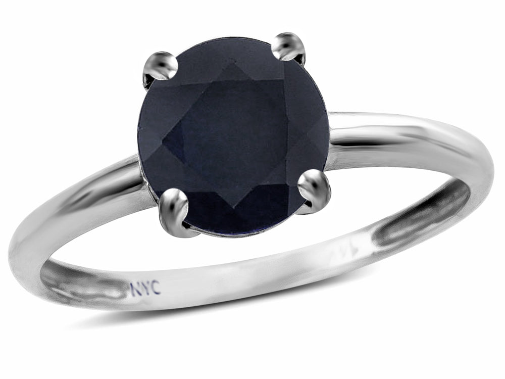 Star K  Genuine Black Sapphire Round 7mm Classic Solitaire Engagement Promise Ring