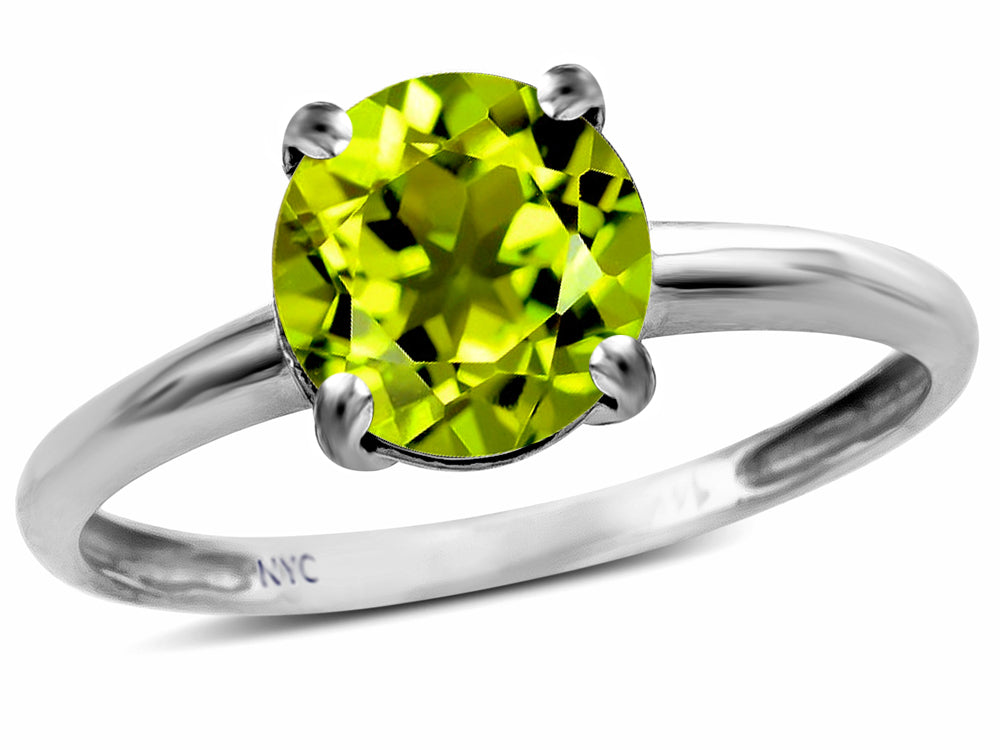 Star K  Genuine Peridot Round 7mm Classic Solitaire Engagement Promise Ring