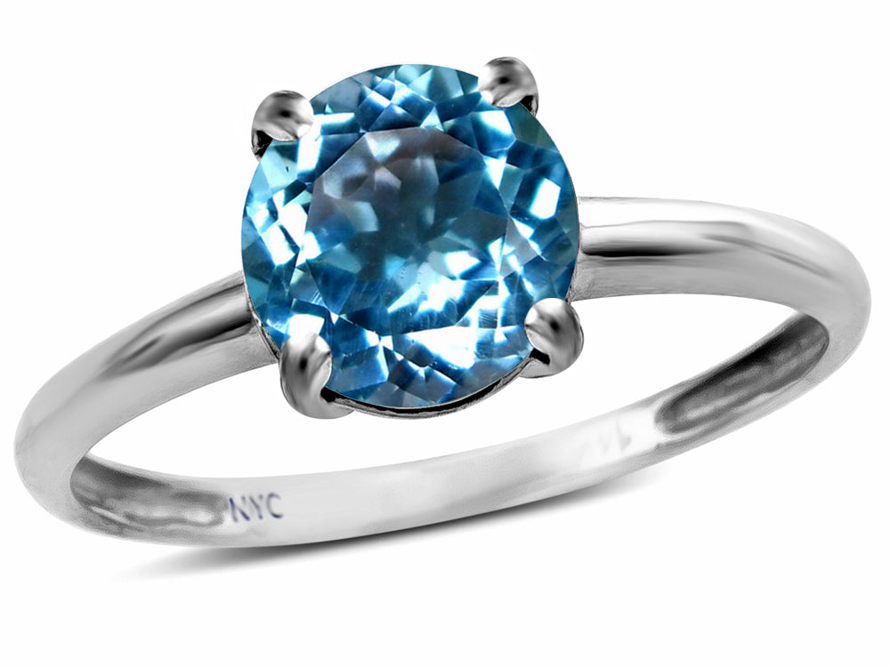 Star K  Genuine Blue Topaz Round 7mm Classic Solitaire Engagement Promise Ring