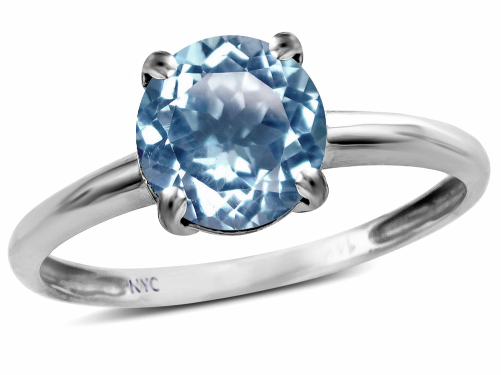 Star K  Genuine Sky Blue Topaz Round 7mm Classic Solitaire Engagement Promise Ring