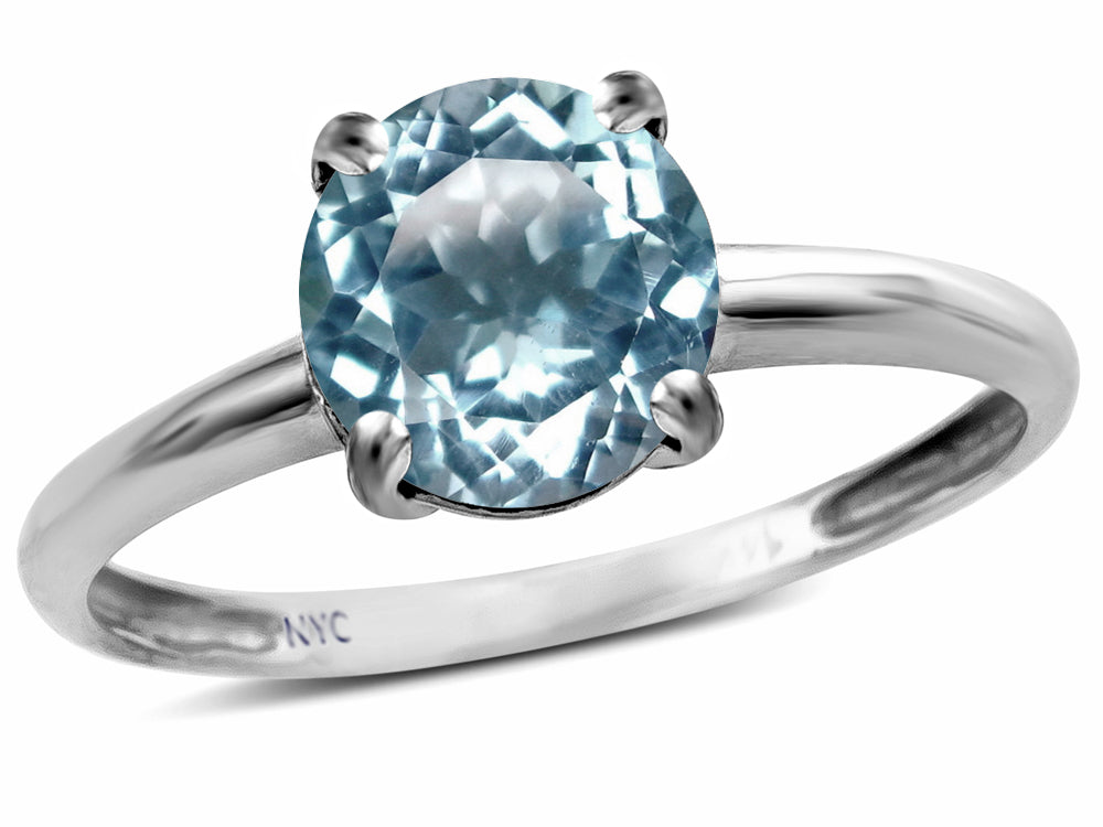 Star K  Simulated Aquamarine Round 7mm Classic Solitaire Engagement Promise Ring