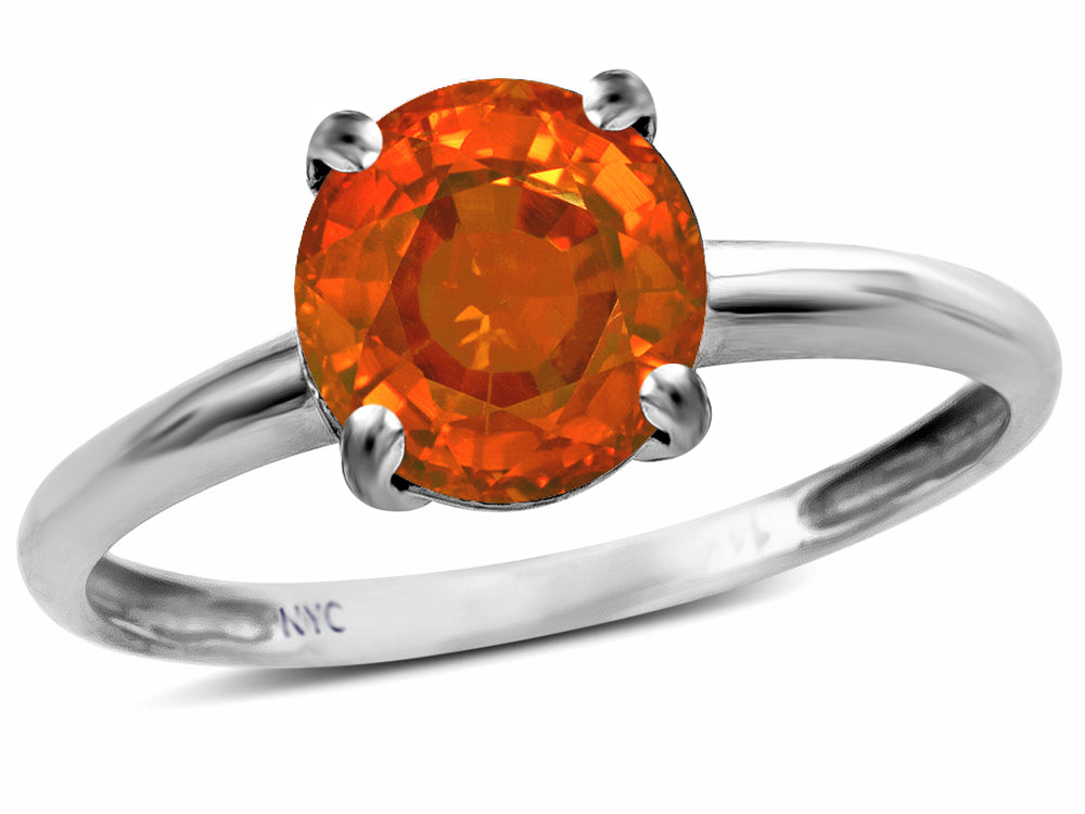 Star K  Simulated Orange Mexican Fire Opal Round 7mm Classic Solitaire Engagement Promise Ring