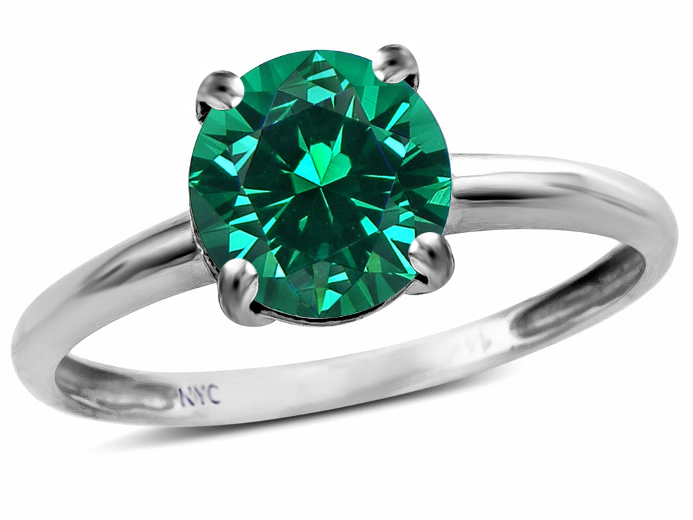 Star K  Simulated Emerald Round 7mm Classic Solitaire Engagement Promise Ring