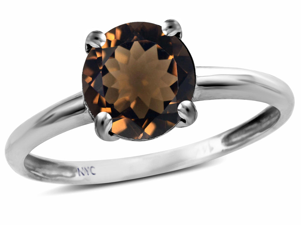Star K  Genuine Smoky Quartz Round 7mm Classic Solitaire Engagement Promise Ring