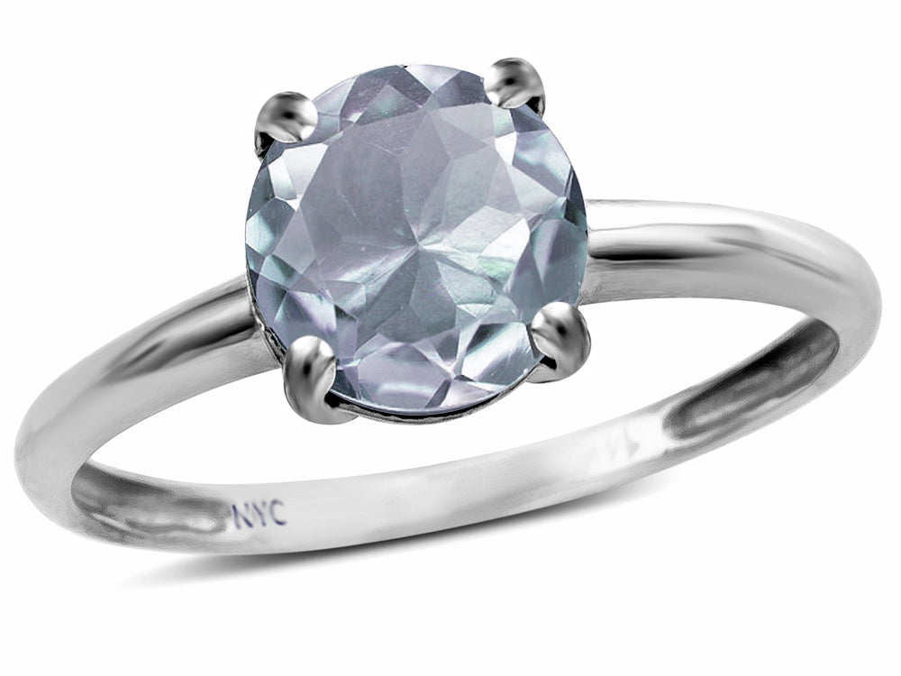 Star K  Genuine Aquamarine Round 7mm Classic Solitaire Engagement Promise Ring