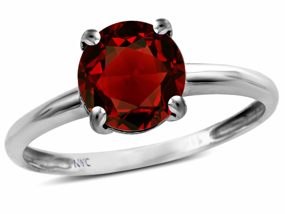 Star K  Genuine Garnet  Round 7mm Classic Solitaire Engagement Promise Ring