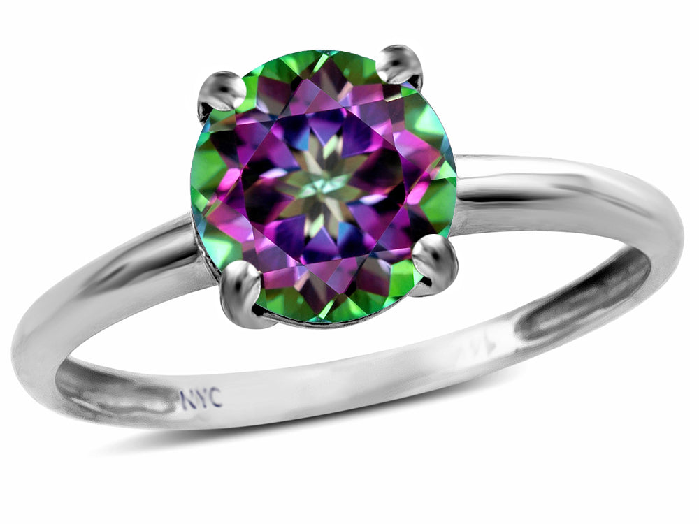 Star K  Rainbow Mystic Topaz Round 7mm Classic Solitaire Engagement Promise Ring
