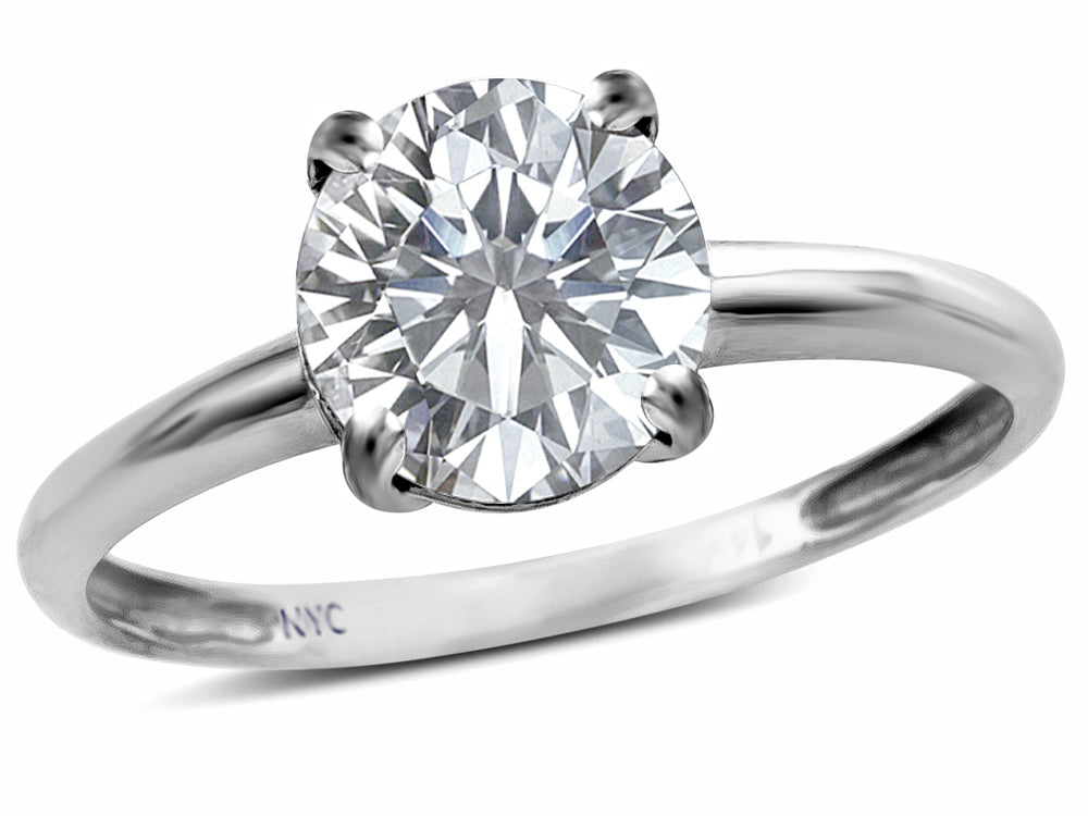 Star K  Genuine White Topaz Round 7mm Classic Solitaire Engagement Promise Ring