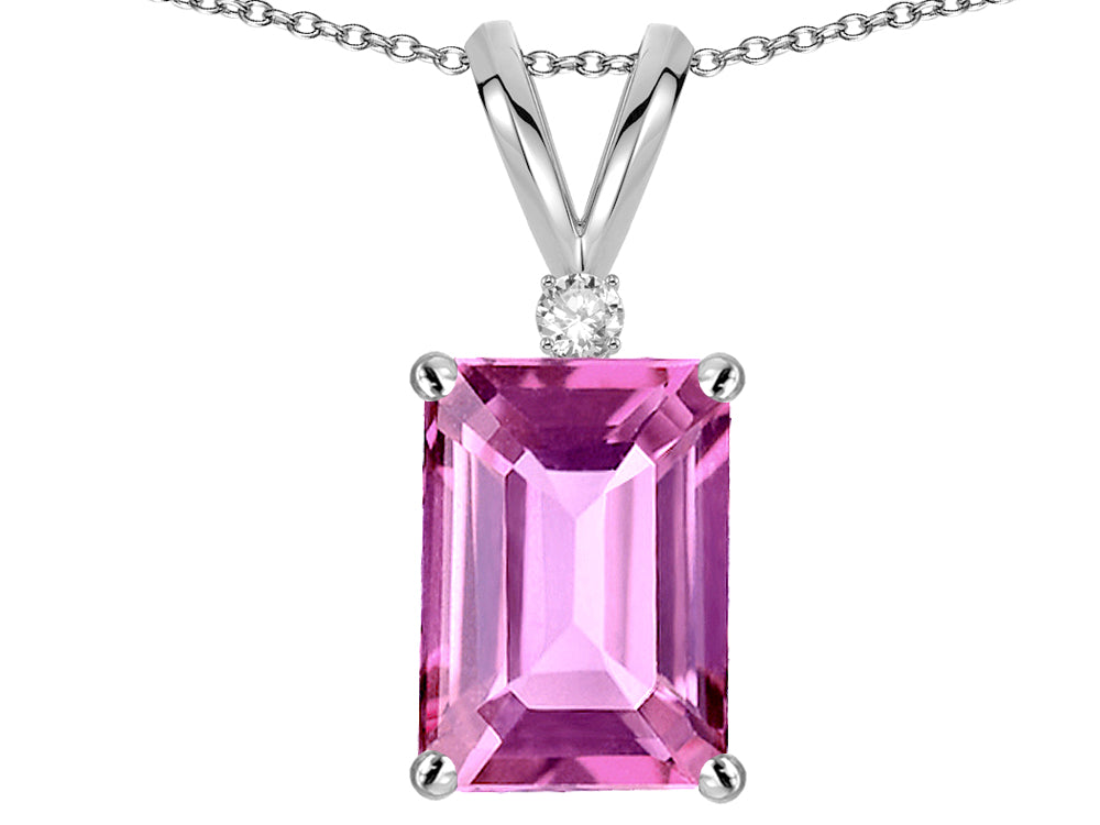 Star K  Classic Octagon Emerald Cut 8x6mm Created Pink Sapphire Pendant Necklace