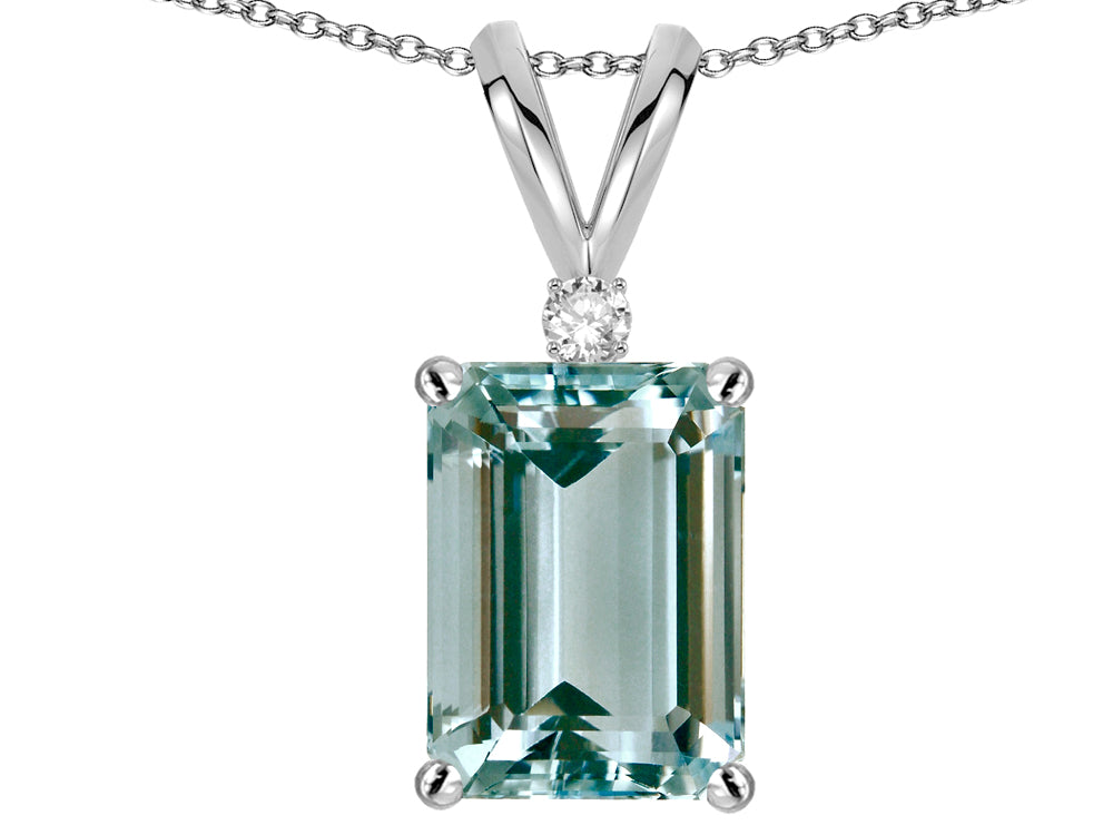 Star K  Classic Octagon Emerald Cut 8x6mm Simulated Aquamarine Pendant Necklace