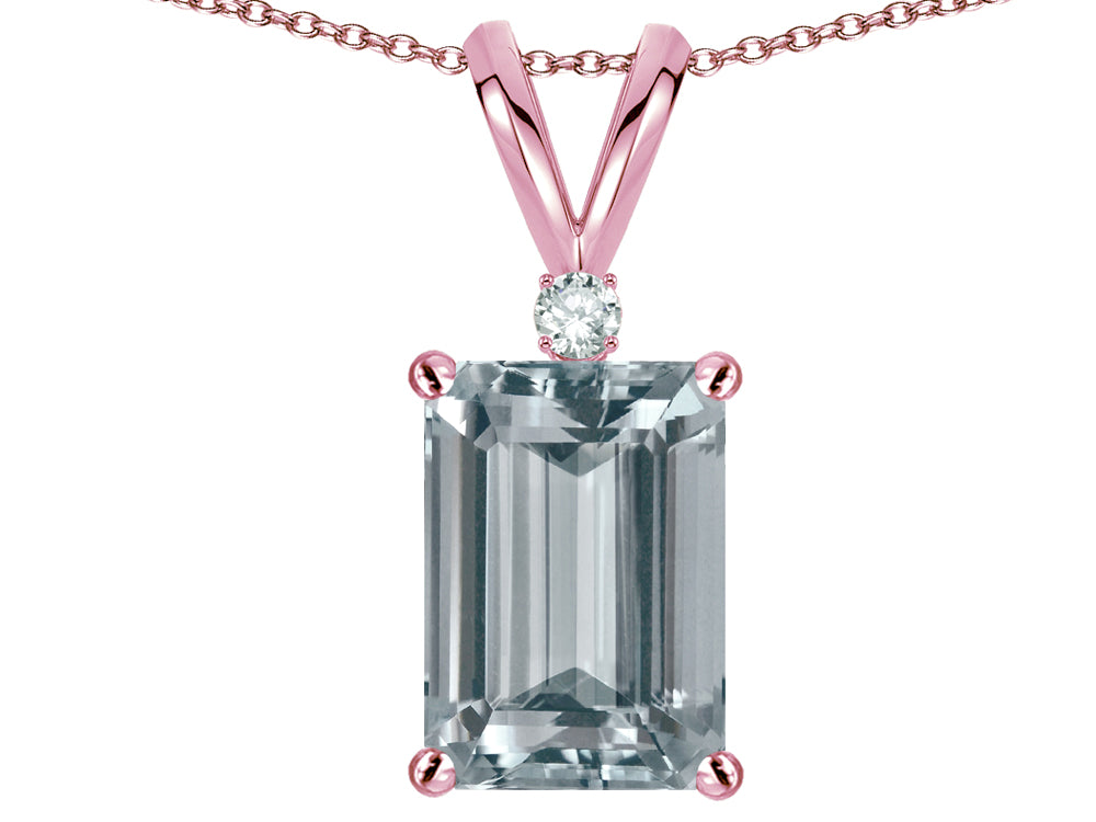 Star K  Classic Octagon Emerald Cut 8x6mm Genuine Aquamarine Pendant Necklace