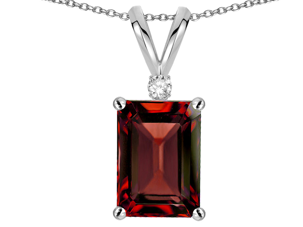Star K  Classic Octagon Emerald Cut 8x6mm Genuine Garnet Pendant Necklace