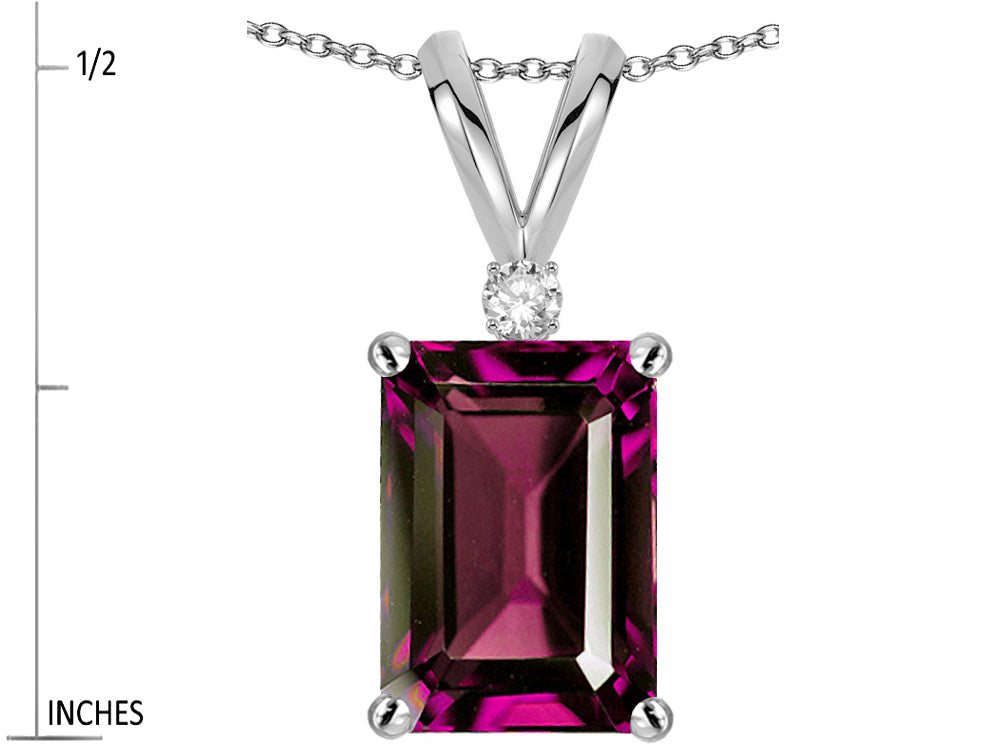 Star K  Classic Octagon Emerald Cut 8x6mm Genuine Rhodolite Pendant Necklace