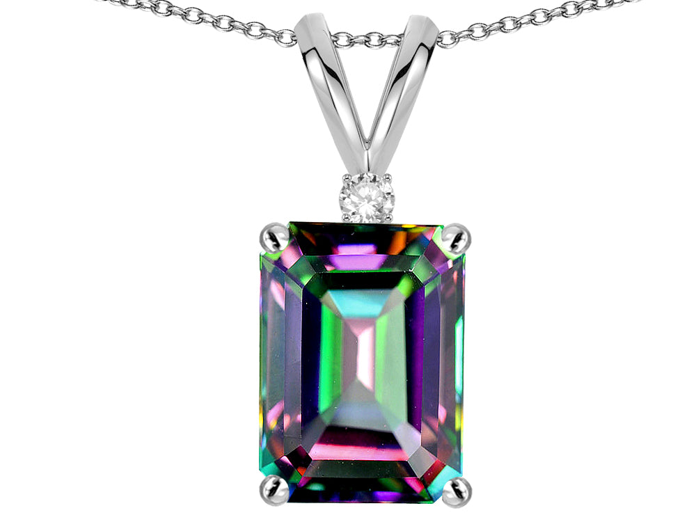 Star K  Classic Octagon Emerald Cut 8x6mm Rainbow Mystic Topaz Pendant Necklace