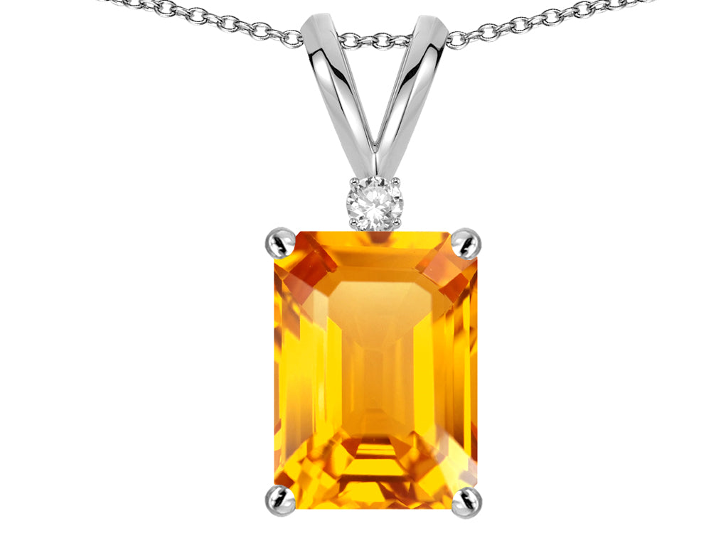 Star K  Classic Octagon Emerald Cut 8x6mm Genuine Citrine Pendant Necklace