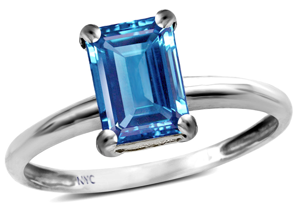 Star K  Classic Octagon Emerald Cut 8x6mm Genuine Blue Topaz Solitaire Engagement Promise Ring