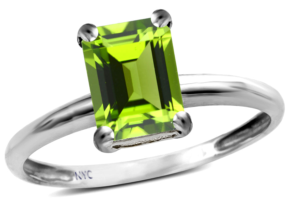 Star K  Classic Octagon Emerald Cut 8x6mm Genuine Peridot Solitaire Engagement Promise Ring