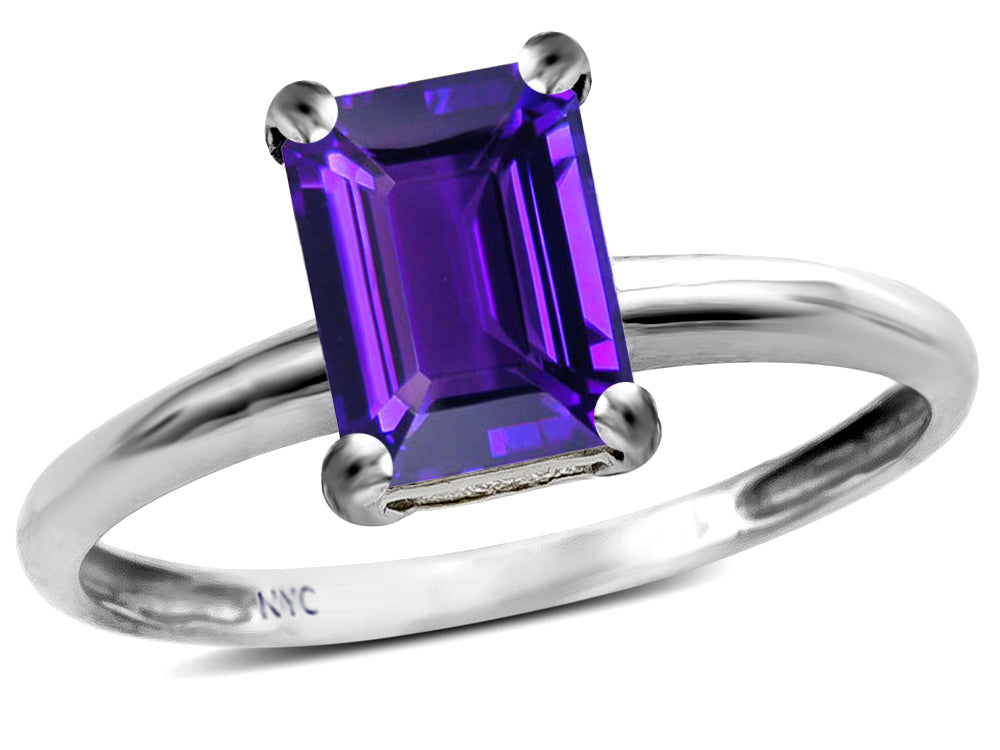 Star K  Classic Octagon Emerald Cut 8x6mm Genuine Amethyst Solitaire Engagement Promise Ring