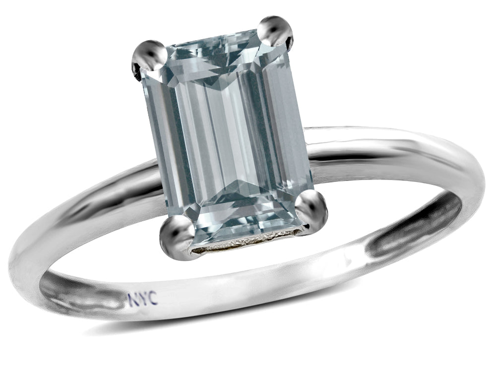 Star K  Classic Octagon Emerald Cut 8x6mm Genuine Aquamarine Solitaire Engagement Promise Ring