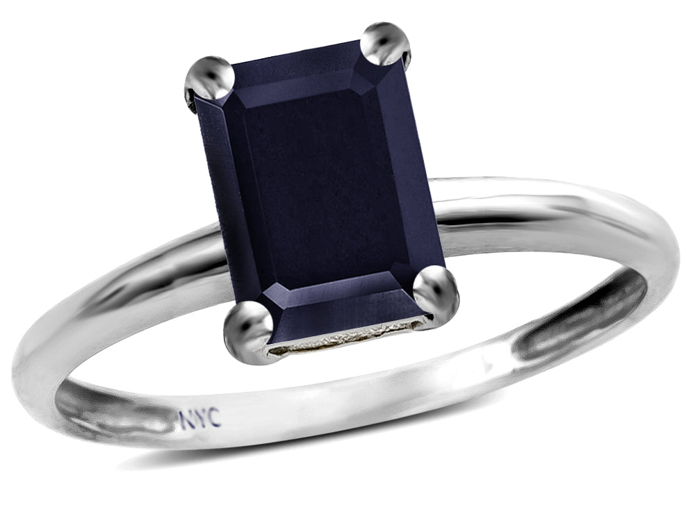 Star K  Classic Octagon Emerald Cut 8x6mm Genuine Black Sapphire Solitaire Engagement Promise Ring