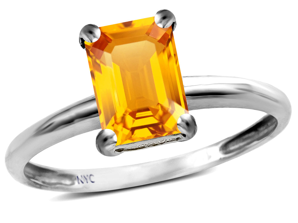 Star K  Classic Octagon Emerald Cut 8x6mm Genuine Citrine Solitaire Engagement Promise Ring