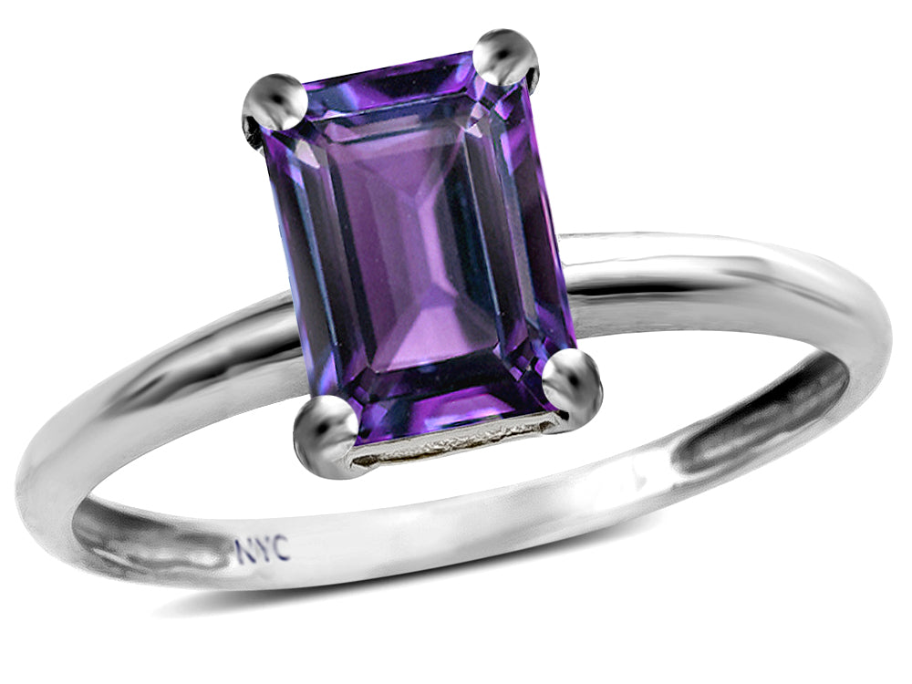 Star K  Classic Octagon Emerald Cut 8x6mm Simulated Alexandrite Solitaire Engagement Promise Ring