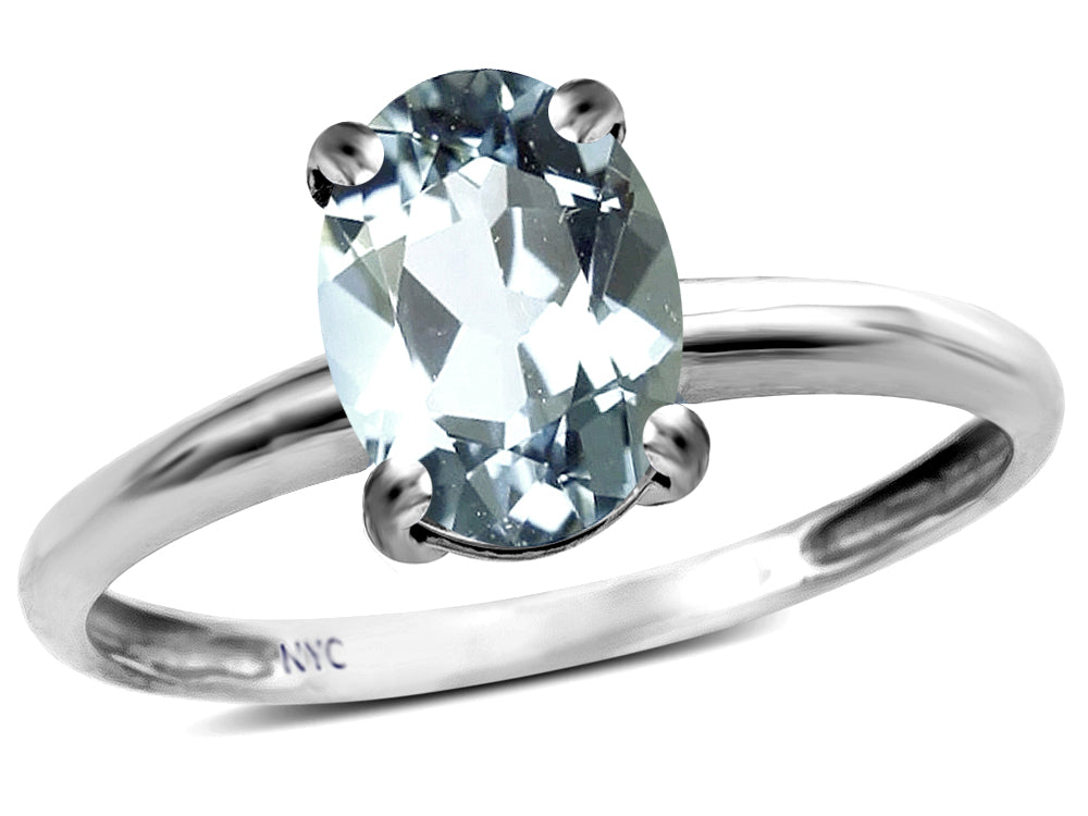 Star K  Classic Solitaire Oval 8x6 Genuine Aquamarine Engagement Promise Ring