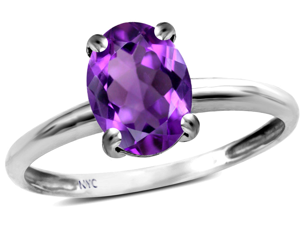 Star K  Classic Solitaire Oval 8x6 Genuine Amethyst Engagement Promise Ring