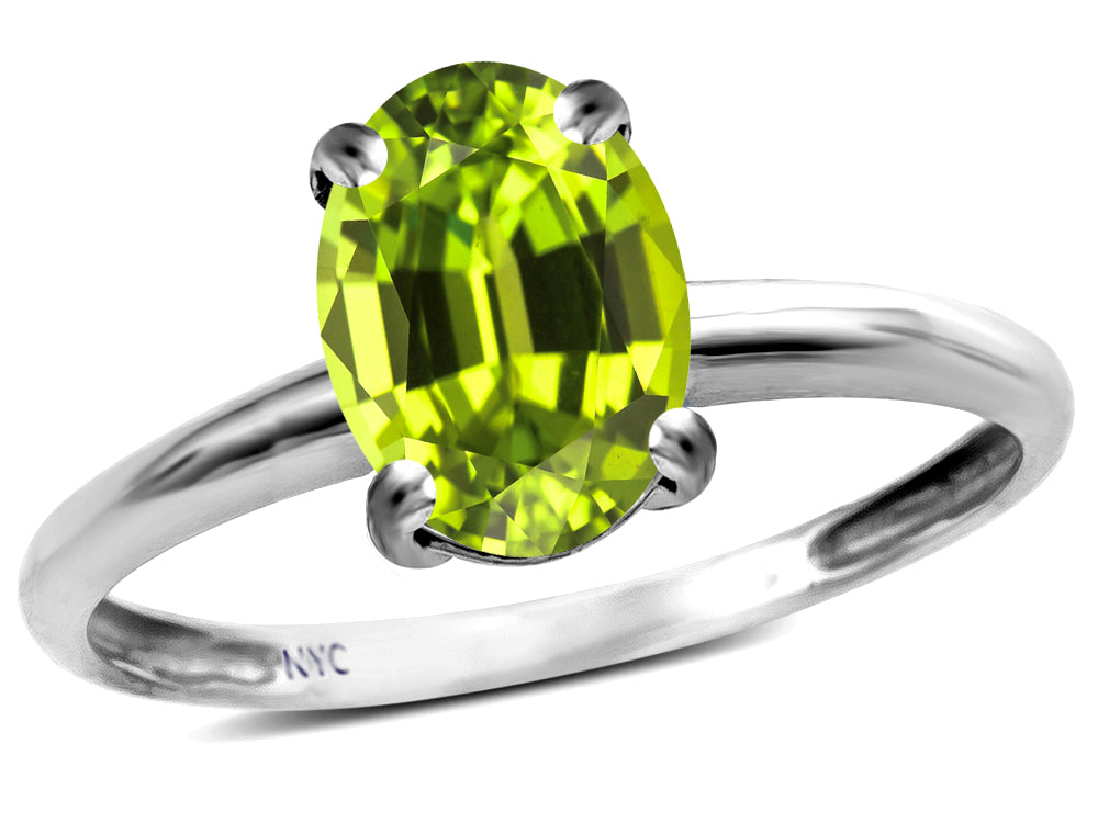 Star K  Classic Solitaire Oval 8x6 Genuine Peridot Engagement Promise Ring
