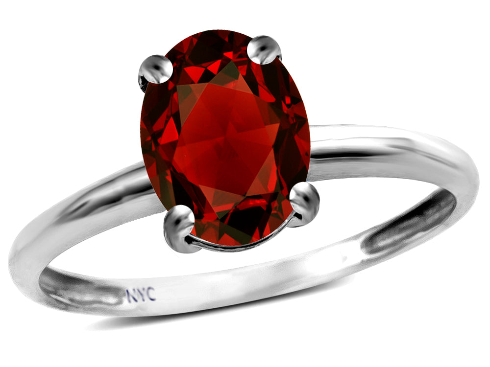 Star K  Classic Solitaire Oval 8x6 Genuine Garnet Engagement Promise Ring