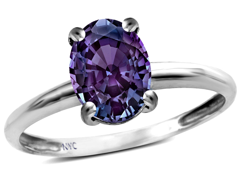 Star K  Classic Solitaire Oval 8x6 Simulated Alexandrite Engagement Promise Ring
