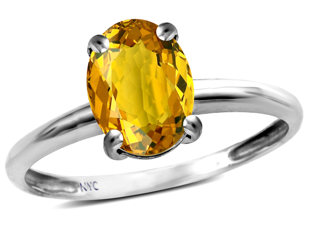 Star K  Classic Solitaire Oval 8x6 Genuine Citrine Engagement Promise Ring