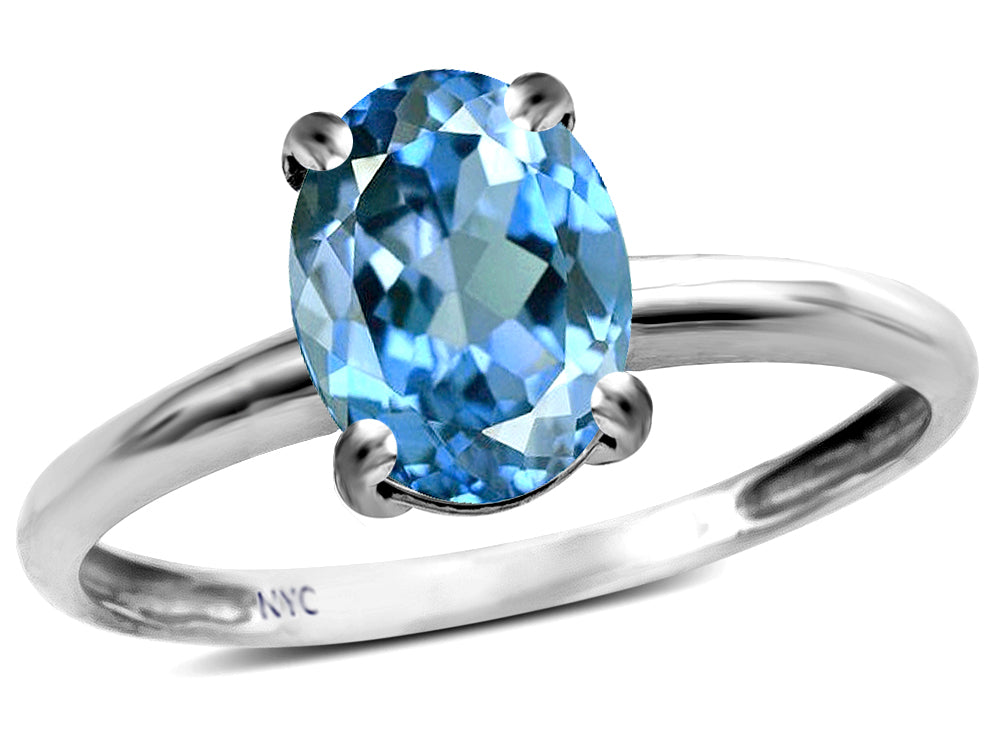 Star K  Classic Solitaire Oval 8x6 Genuine Blue Topaz Engagement Promise Ring