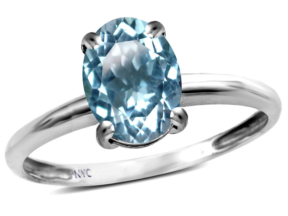Star K  Classic Solitaire Oval 8x6 Genuine Sky Blue Topaz Engagement Promise Ring