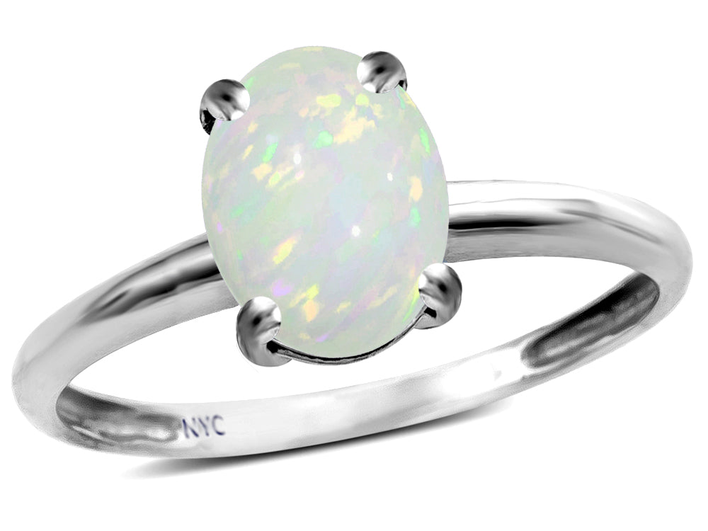 Star K  Classic Solitaire Oval 8x6 Genuine Opal Engagement Promise Ring