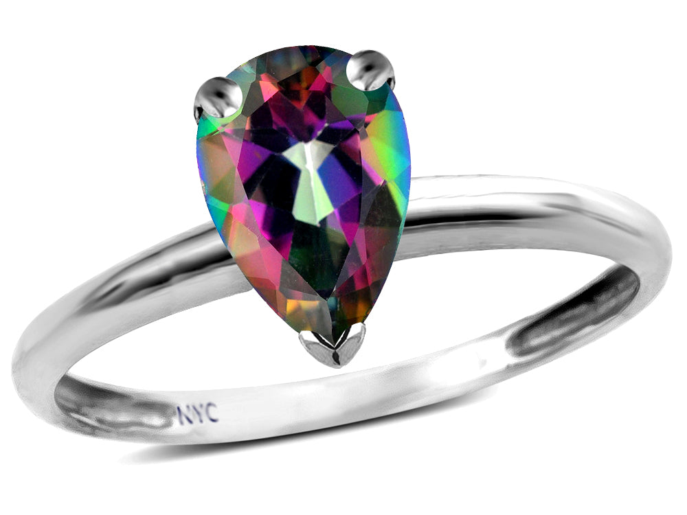 Star K  Classic V prong Solitaire 8x6 Pear Shape Rainbow Mystic Topaz Engagement Promise Ring