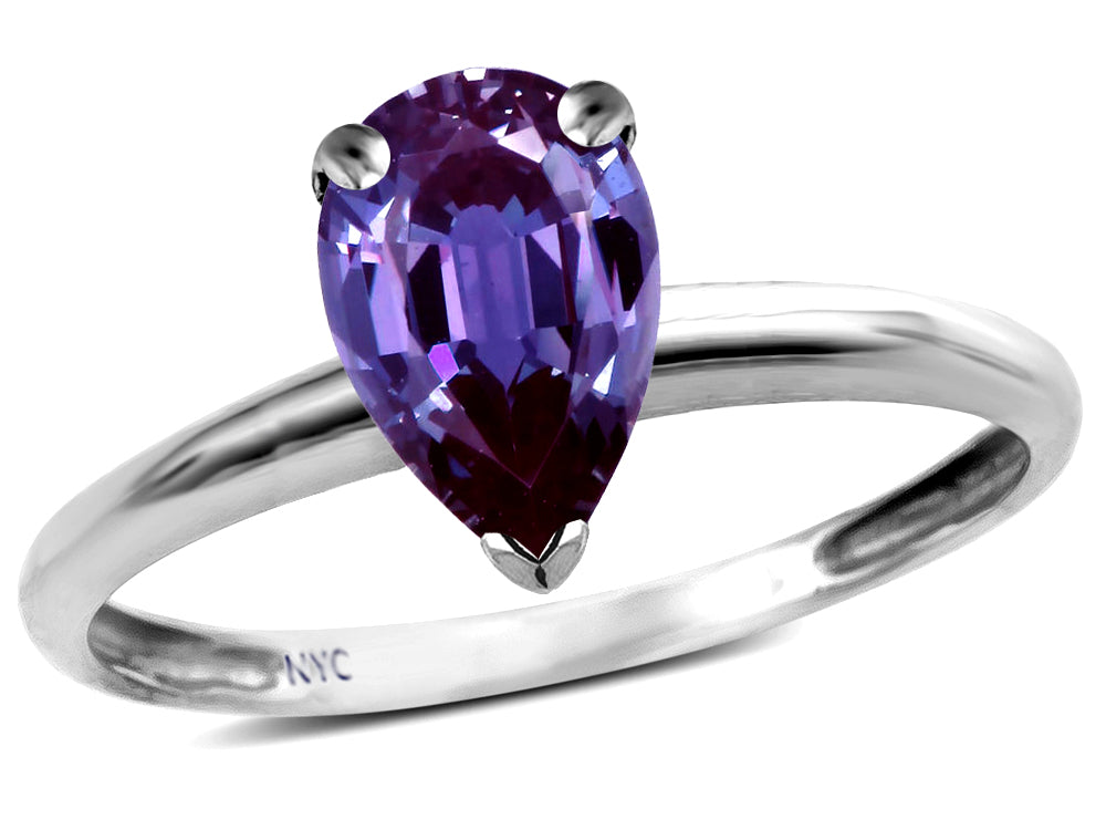 Star K  Classic Solitaire 8x6 Pear Shape Simulated Alexandrite Engagement Promise Ring