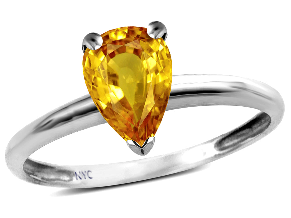 Star K  Classic Solitaire 8x6 Pear Shape Genuine Citrine Engagement Promise Ring