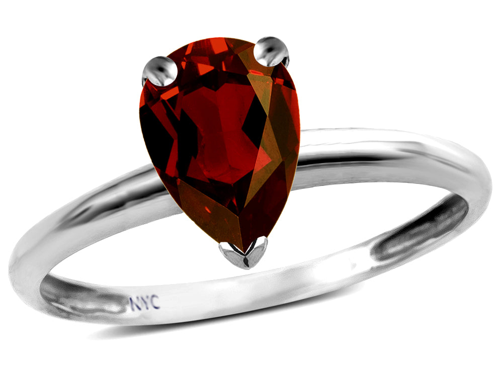 Star K  Classic Solitaire 8x6 Pear Shape Genuine Garnet Engagement Promise Ring